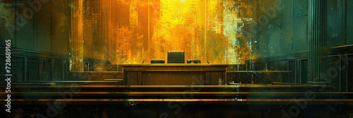 empty courtroom with tables and chairs,illustration photo