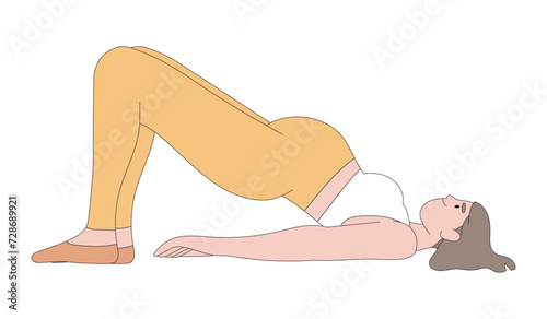 Pregnant woman practicing yoga vector flat illustration. Active future mothers doing aerobic exercise, meditating and stretching isolated. Female enjoy healthy lifestyle. Regular physical activity.