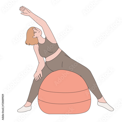 Pregnant woman practicing yoga vector flat illustration. Active future mothers doing aerobic exercise, meditating and stretching isolated. Female enjoy healthy lifestyle. Regular physical activity.
