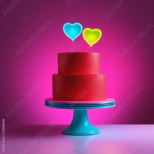 Vibrant Red Tiered Valentine Cake with Dual Hearts photo