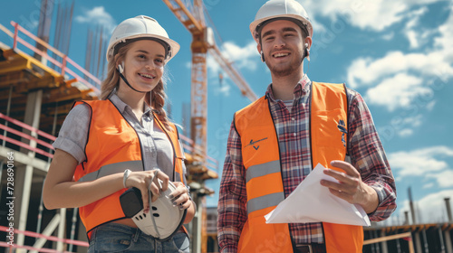 two young construction workers are smiling at the camera