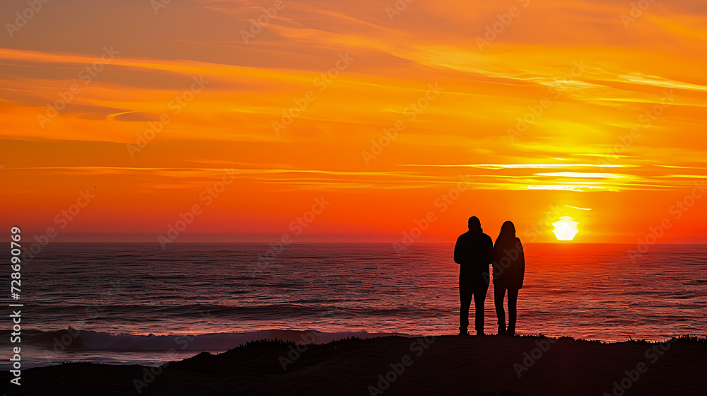 Couple enjoying a majestic sunset on the beach