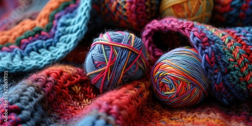 Colorful balls of yarn for crochet and knitting photo