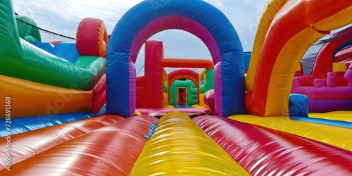 Colorful bouncy castle. Inflatable bounce house