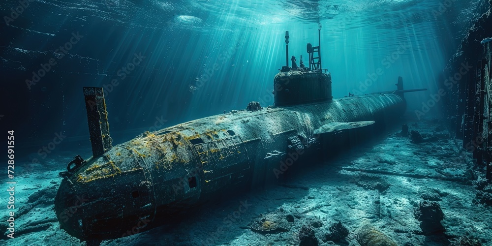 Nuclear submarine under the ocean surface Nuclear submarine under the ocean surface