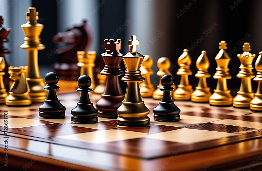 Chess pieces on a chessboard, White and black chess pieces. Chess pieces on a chessboard, White and black chess pieces.