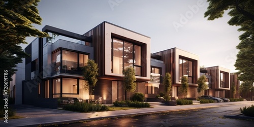 Modern modular private townhouses. Residential architecture exterior © ASAD