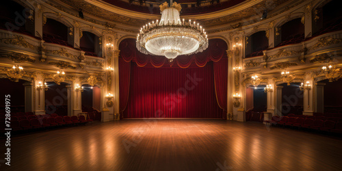 Classic Elegance: Red Theater Interior, a Balcony View of a Famous European Opera House