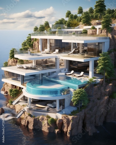 Elevated Luxury: Modern Villa Perched on a Cliff with Terrace and Pool � A Mansion of Serenity and Splendor