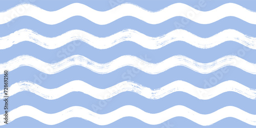 Seamless Wave Pattern, Hand drawn water sea vector background. Wavy beach print, curly grunge paint lines, watercolor