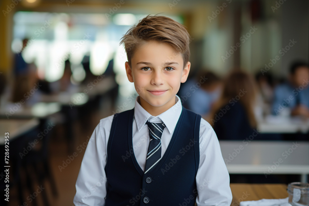 Generative ai made picture of intelligent happy smiling pupil at school classroom Generative ai made picture of intelligent happy smiling pupil at school classroom