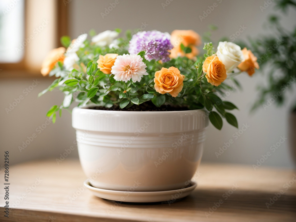 Botanical Beauty: Flowers in Pot - Stock Photo

