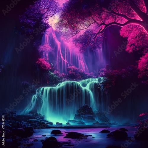 Wallpaper Mural A breathtaking moment in the heart of a celestial forest, where radiant beams of moonlight dance upon cascading waterfalls,  Torontodigital.ca