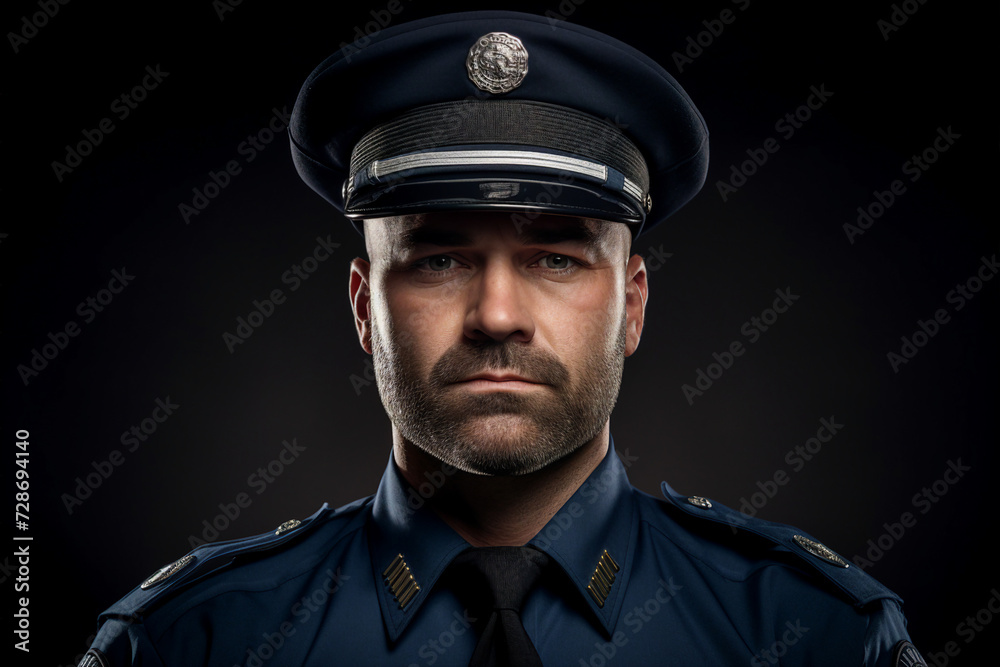 Young man woman working as police officer or cop closeup portrait blurred city background Generative AI