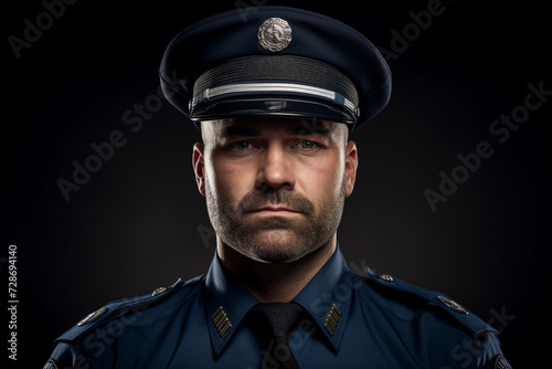 Young man woman working as police officer or cop closeup portrait blurred city background Generative AI © Tetiana