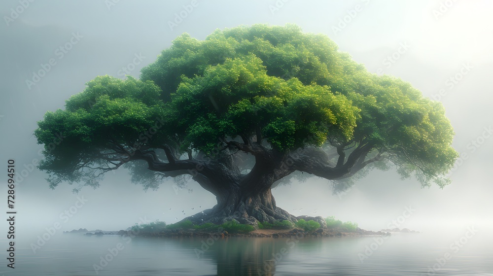 Single big green leafy tree background cloudy, nature environment concept. illustration, fantasy. copy space. mockup. Single big green leafy tree background cloudy, nature environment concept. illustration, fantasy. copy space. mockup.