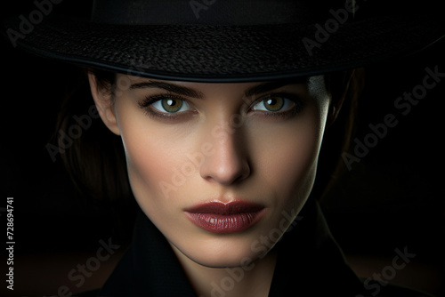Old fashioned detective or mafia man woman in retro style hat Generative AI picture portrait © Tetiana