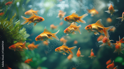Goldfish swimming through its aquarium, generative ai 