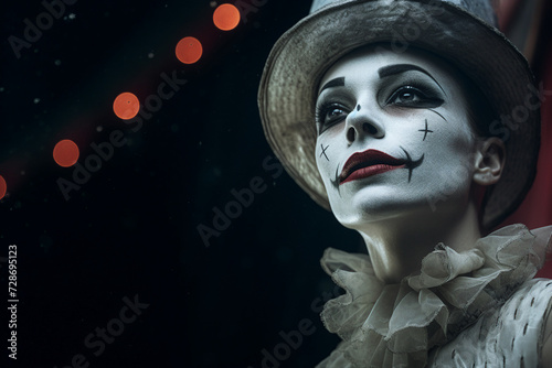 Scary and beautiful circus theme conceptual portrait Generative AI technology man woman performers