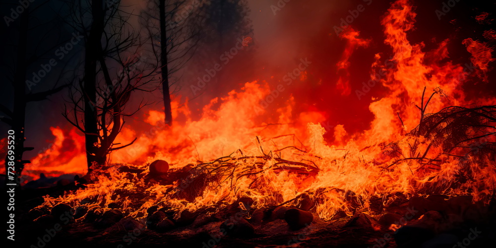 forest fire creating heat waves and smoke swirls. Generative AI