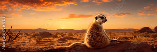 magical meerkat watching over his family in the Kalahari desert. Generative AI
