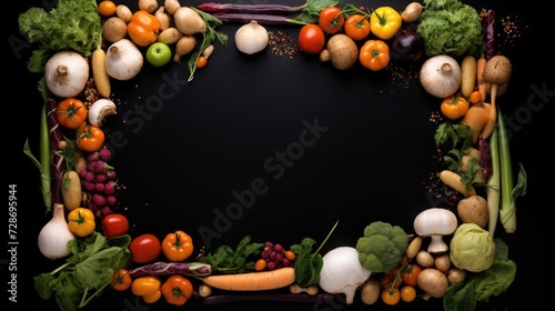 Vegetable frame with black background 