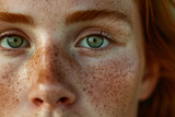 Freckles Woman portrait. Close-up.