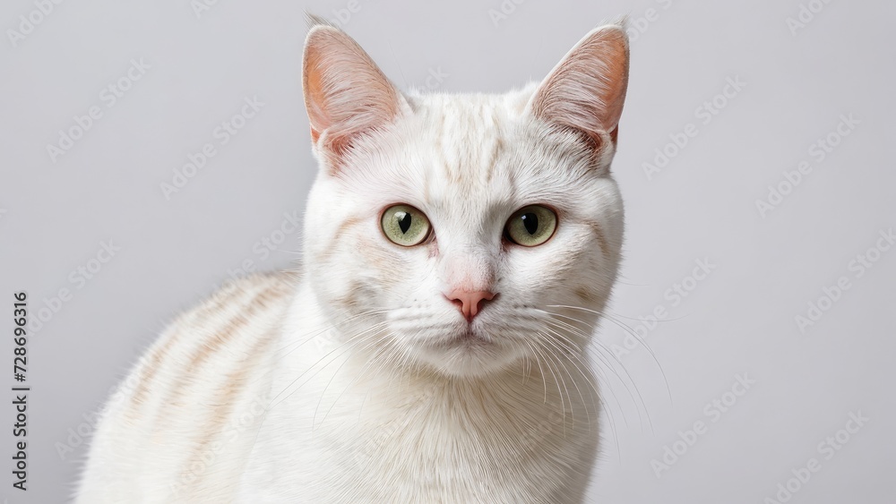 Obraz premium Portrait of White american shorthair cat on grey background