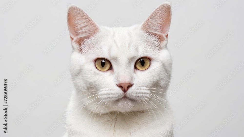 Portrait of White american shorthair cat on grey background Portrait of White american shorthair cat on grey background