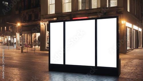 Mock-up-of-blank-billboard-at-store-street-showcase-window-in-a-city-at-night