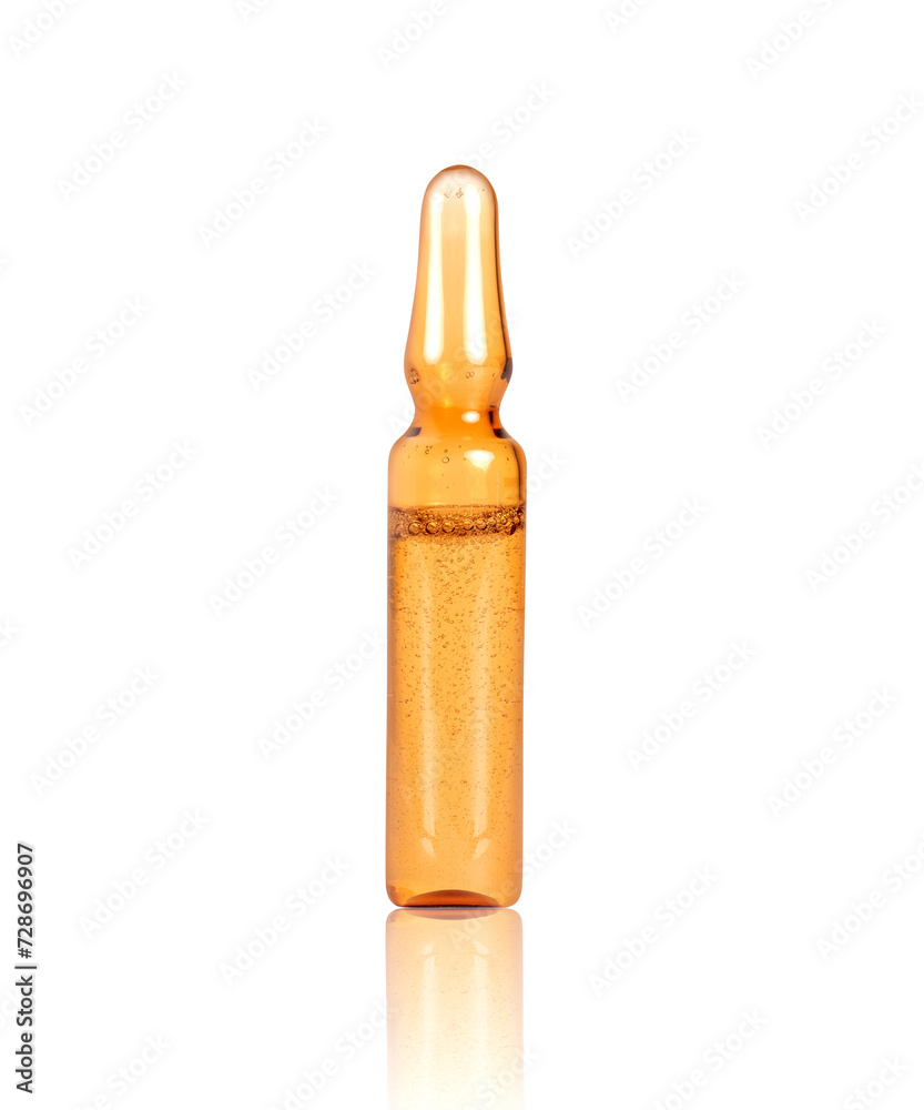 Medical or cosmetic ampoules with bubbles on a white background Medical or cosmetic ampoules with bubbles on a white background