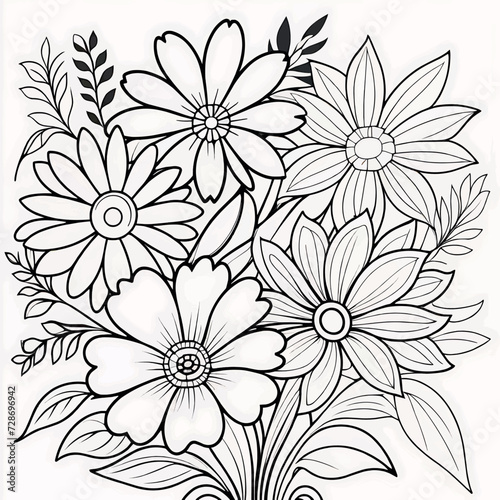 Luxury floral coloring book pages line art sketch