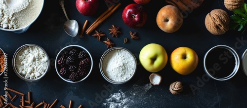 Ingredients for making black candy apples at home.