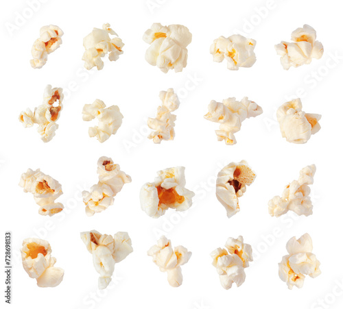 Set of popcorn isolated on a white background. Collections of delicious popcorn close up