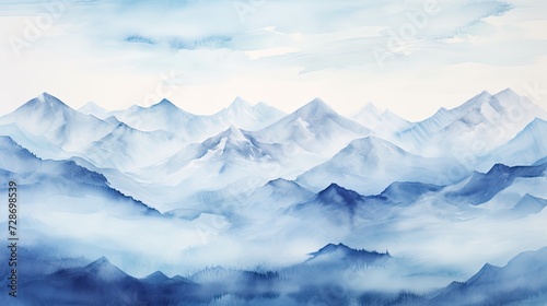 Mountain water color light blue background 