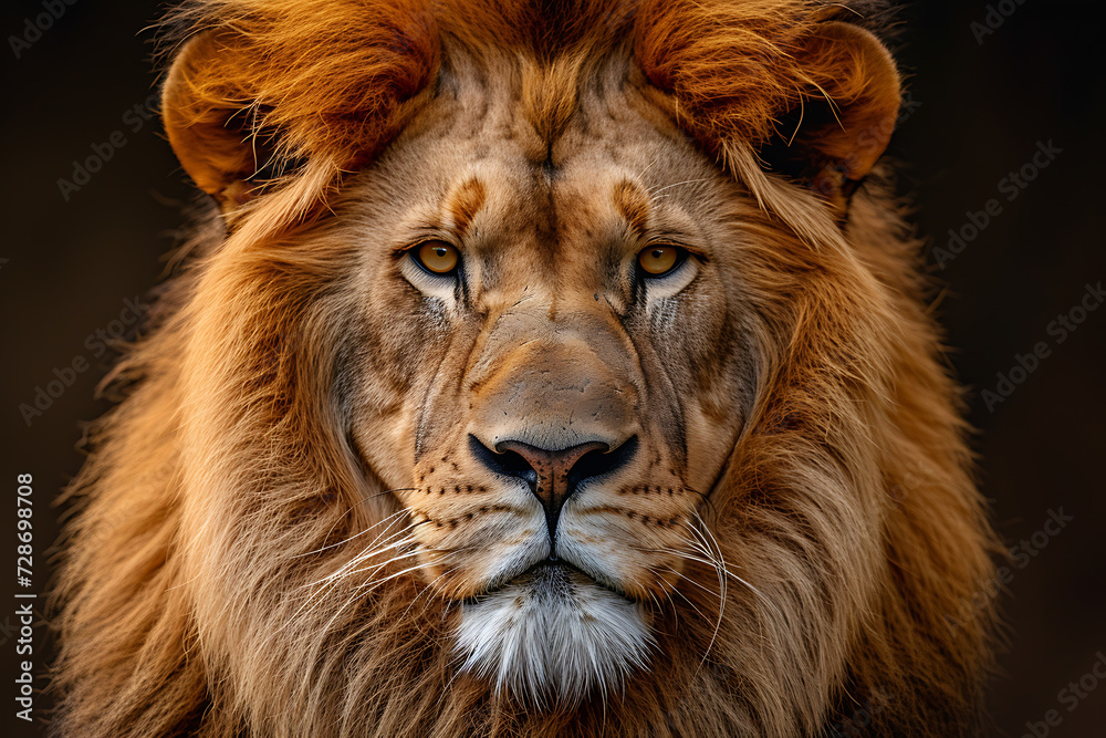 lion portrait on black background