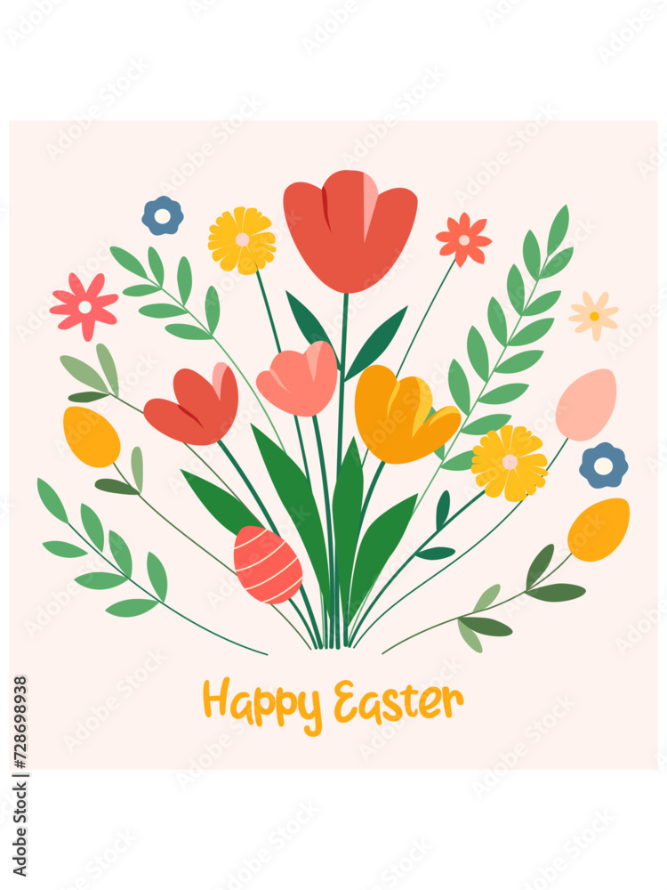 Happy Easter card. Happy Easter card. Floral illustration with easter eggs. Vector floral illustration with easter eggs.