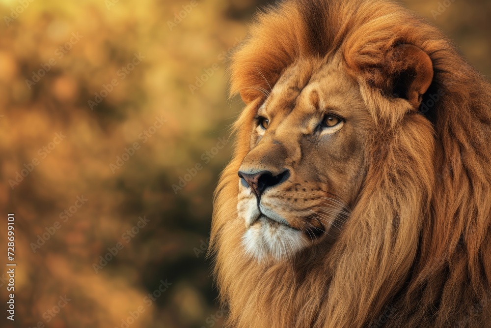 Majestic Lion Profile Against Golden Background