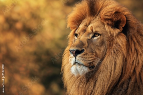 Majestic Lion Profile Against Golden Background