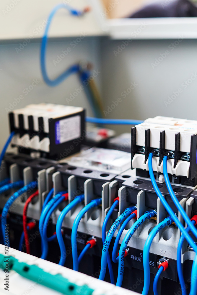 Fototapeta premium wires connected to the contact strip and relay