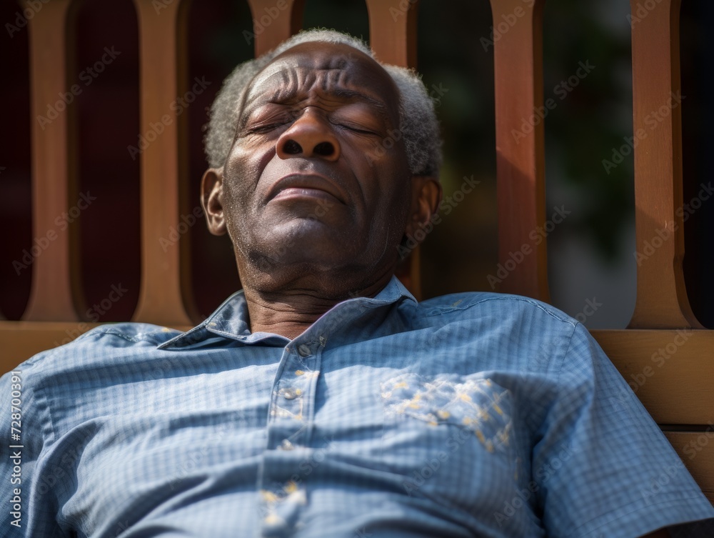 Elderly African American man resting with eyes closed Elderly African American man resting with eyes closed