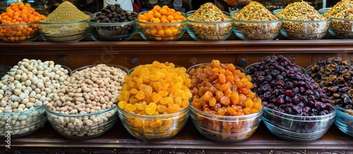 Grand Bazaar in Istanbul, Turkey offers dried fruits and sweets.