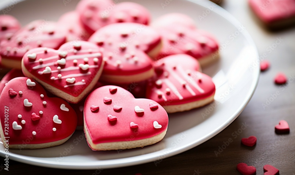 Valentine's day heart-shaped cookies on a white plate