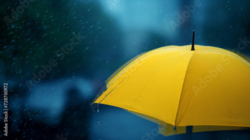 Yellow umbrella in the rain. generative AI