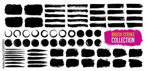 Set of grunge paint brush stroke, ink splash, dirty watercolor texture, grungy frame and social media banner. Vector paint brush, black background and torn or rip paper as ornament decoration element.