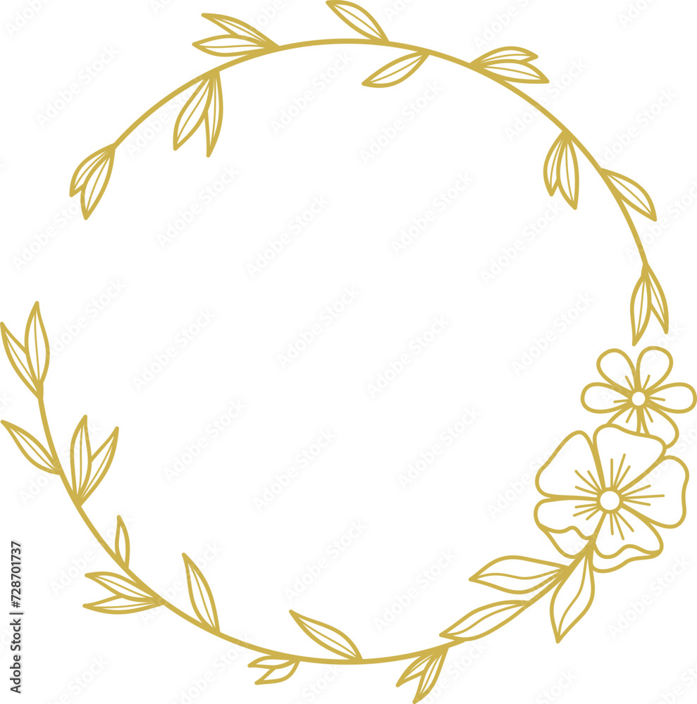 Round Floral frame with hand drawn flowers and leaves for wedding invitation Round Floral frame with hand drawn flowers and leaves for wedding invitation