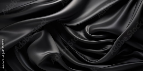 This photo shows a detailed close-up of a black silk fabric, showcasing its texture and sheen.