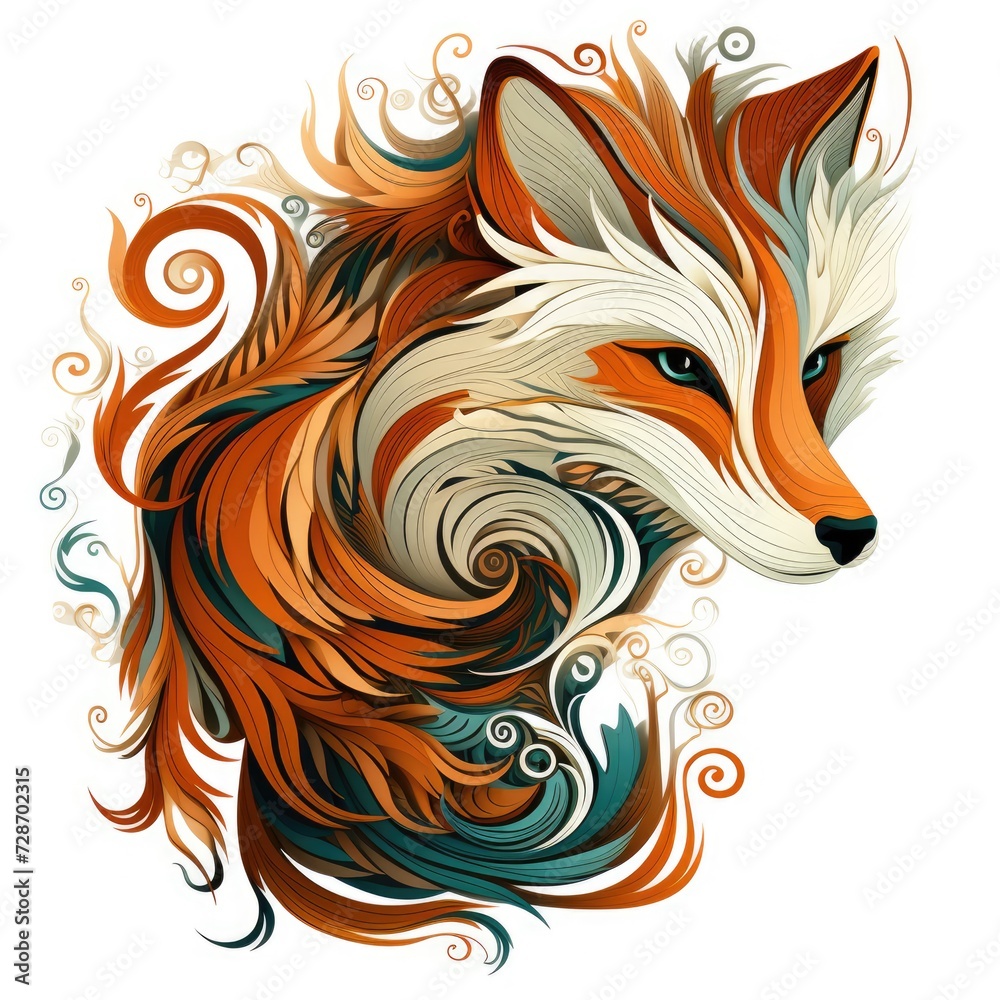 Decorative art style image of fox isolated on white background Decorative art style image of fox isolated on white background