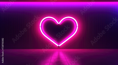 A heart shaped neon sign illuminates a dark room, creating a vibrant and captivating ambiance.