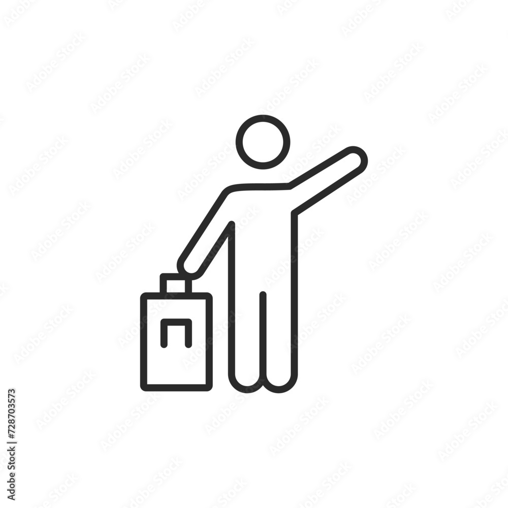 Tourist icon. Traveller with hand luggage, bag on wheels simple line icon isolated on white background. Vector illustration Tourist icon. Traveller with hand luggage, bag on wheels simple line icon isolated on white background. Vector illustration